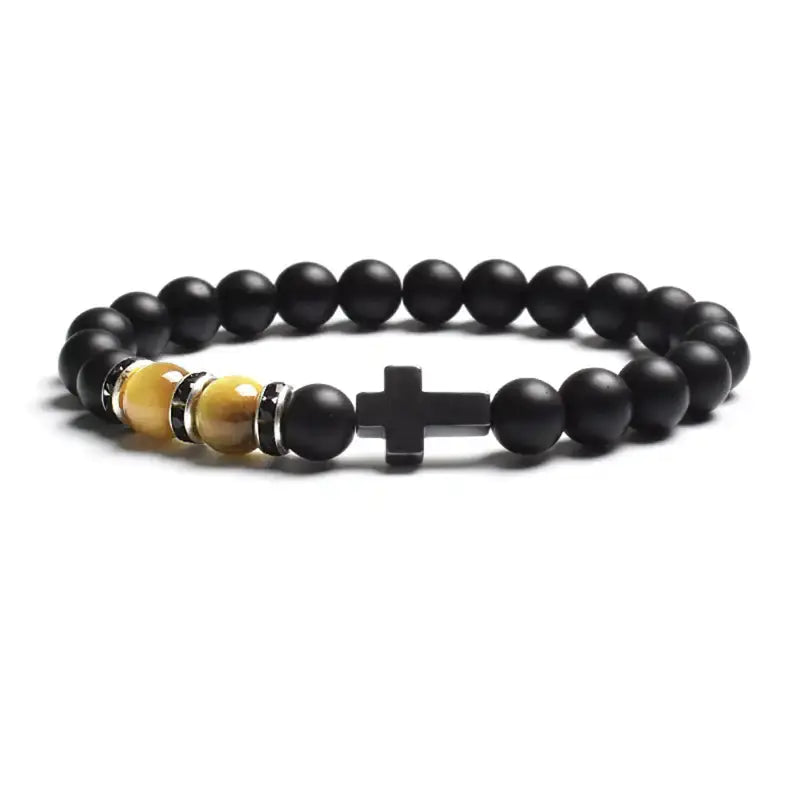 Tiger Eye Agate Cross Bracelet in Natural Stone