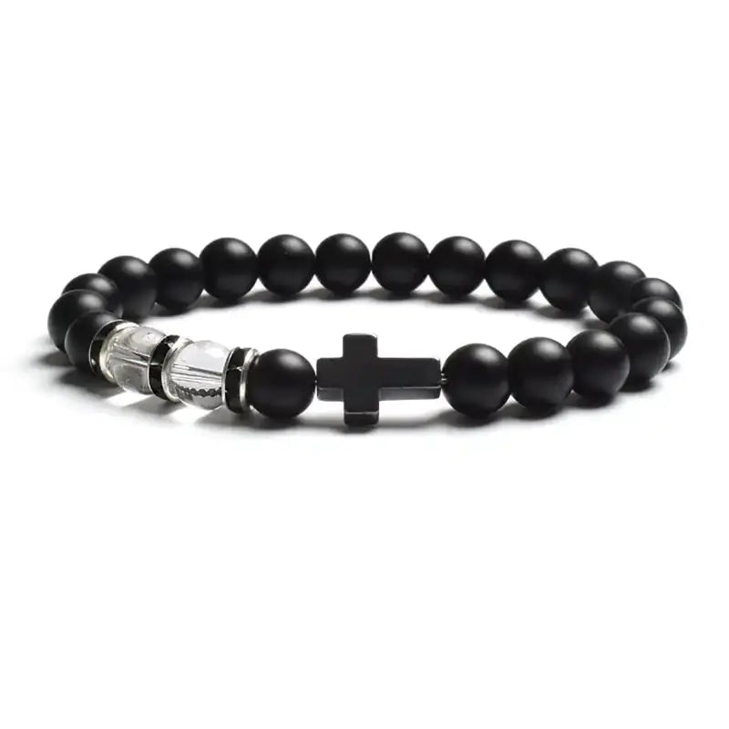 Tiger Eye Agate Cross Bracelet in Natural Stone