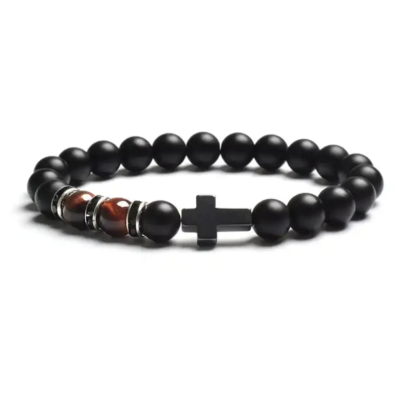 Tiger Eye Agate Cross Bracelet in Natural Stone