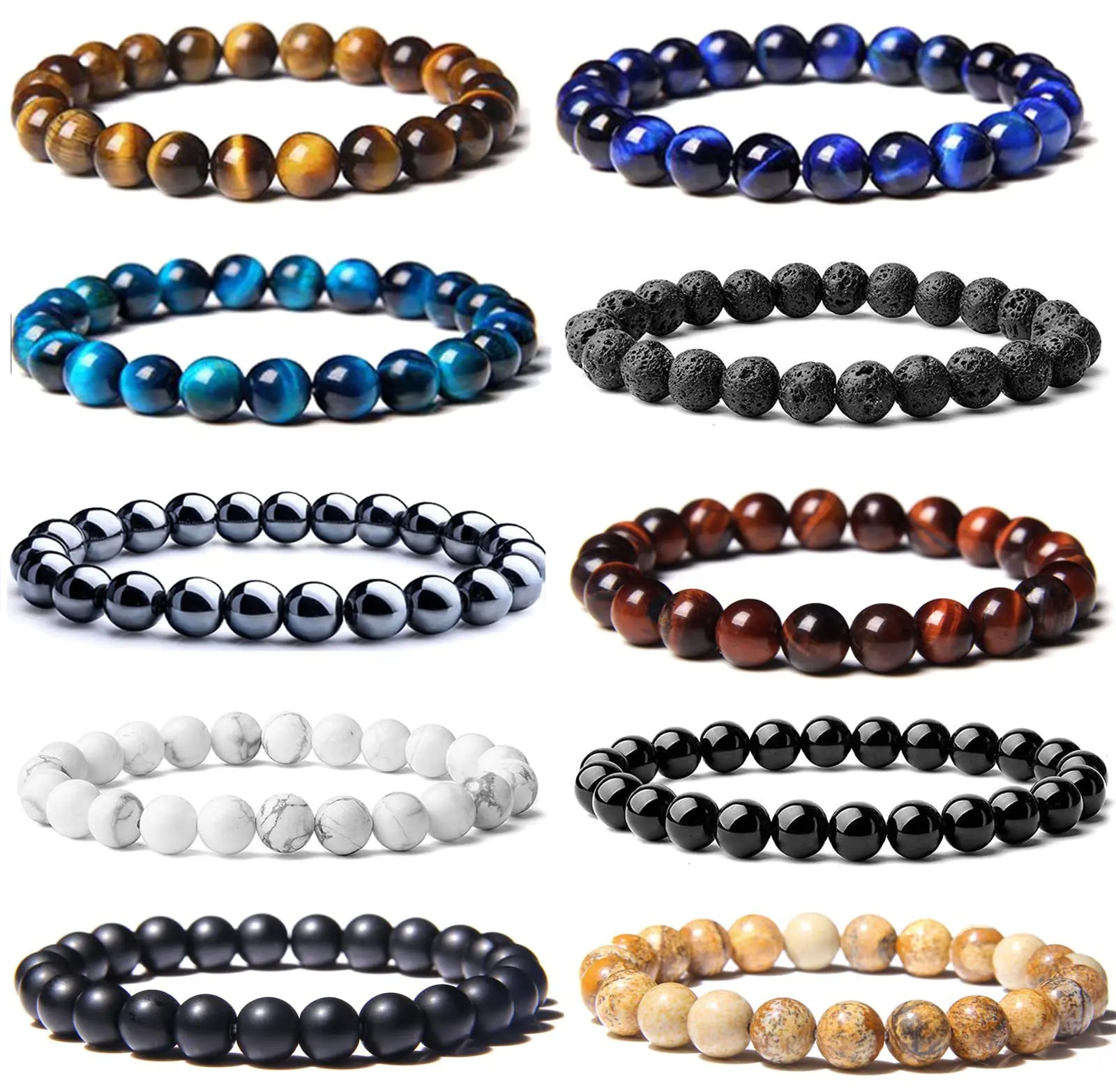 Tiger Eye and Lava Stone Couple Bracelet Set Wholesale