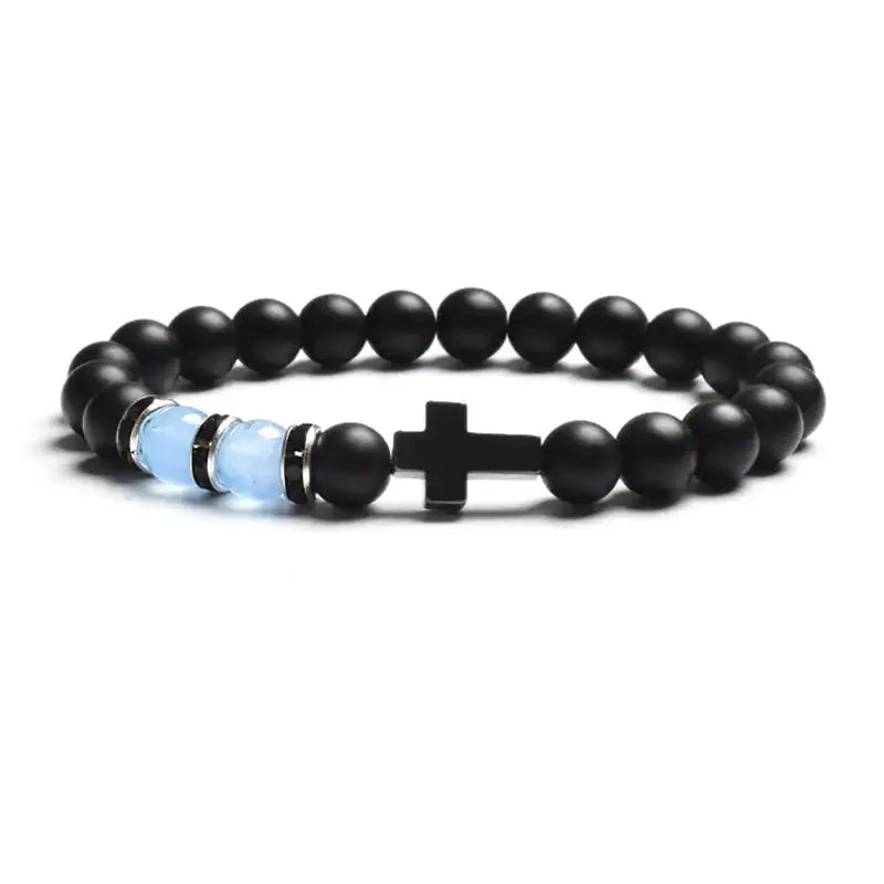 Tiger Eye Agate Cross Bracelet in Natural Stone