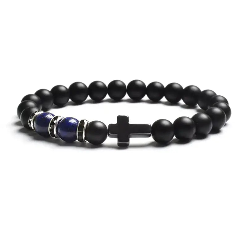 Tiger Eye Agate Cross Bracelet in Natural Stone