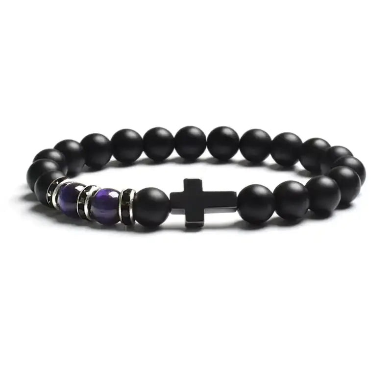 Tiger Eye Agate Cross Bracelet in Natural Stone