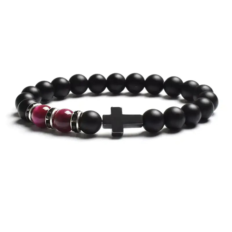 Tiger Eye Agate Cross Bracelet in Natural Stone