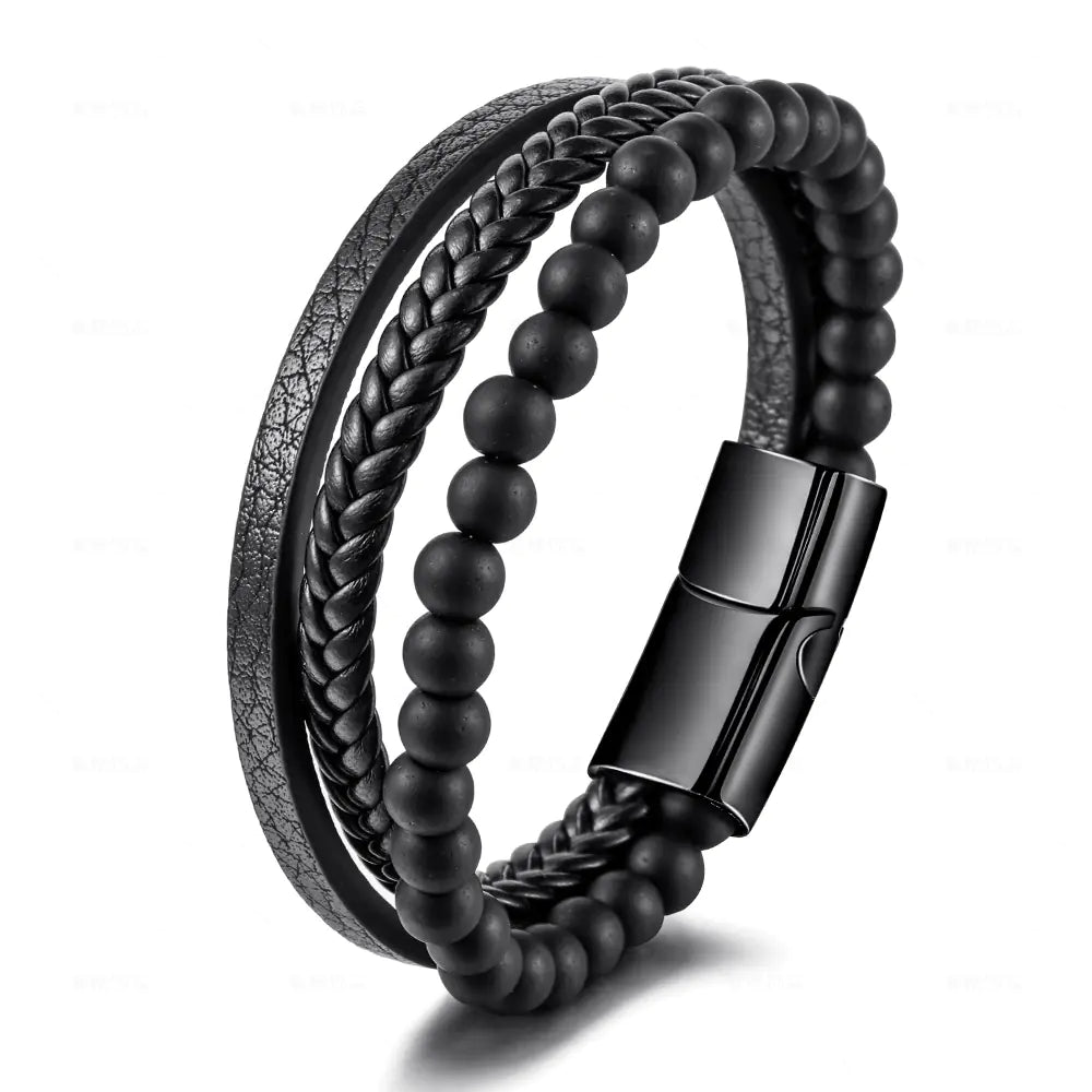 Men's Stainless Steel Bracelet with Natural Tiger Eye Beads