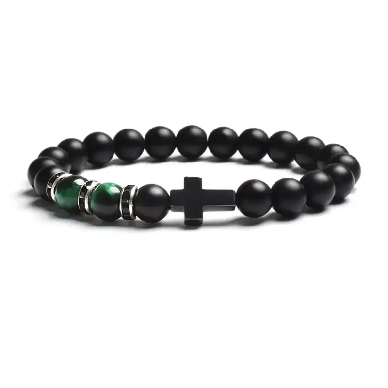 Tiger Eye Agate Cross Bracelet in Natural Stone