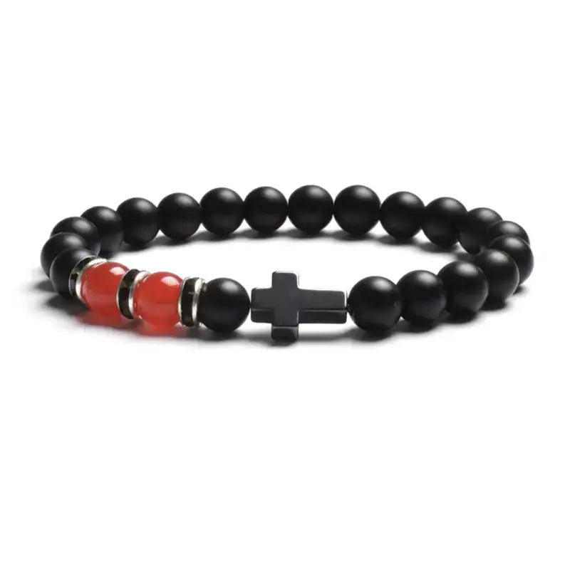 Tiger Eye Agate Cross Bracelet in Natural Stone