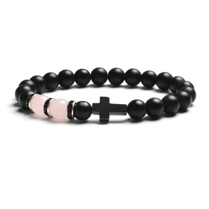 Tiger Eye Agate Cross Bracelet in Natural Stone