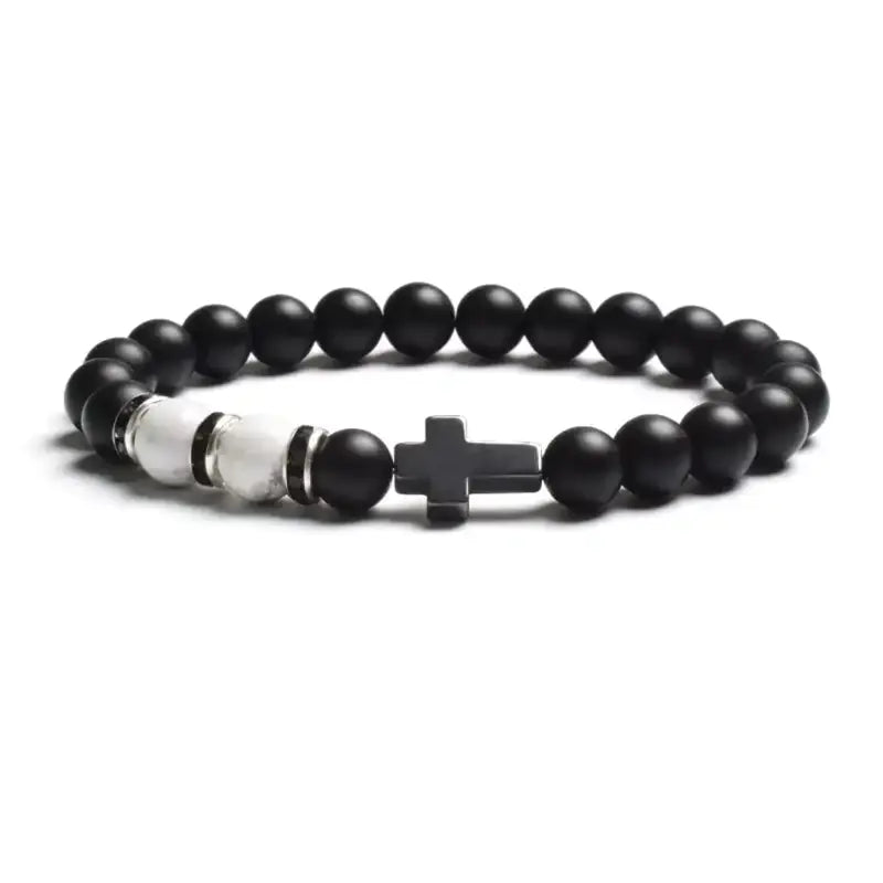 Tiger Eye Agate Cross Bracelet in Natural Stone