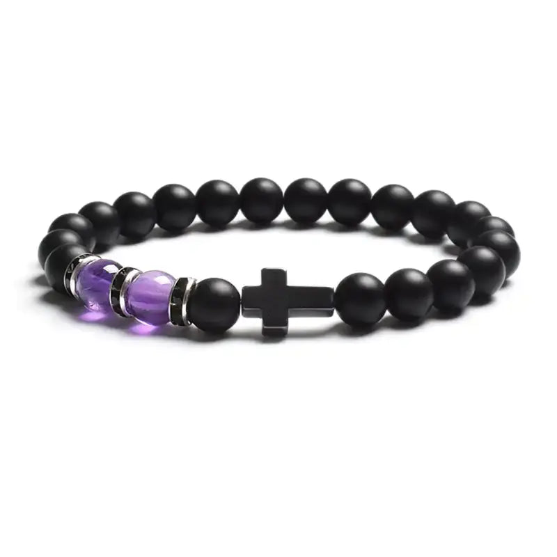 Tiger Eye Agate Cross Bracelet in Natural Stone