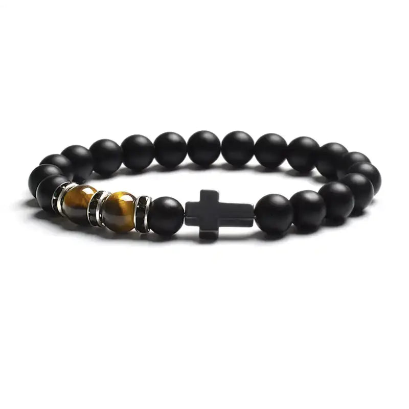 Tiger Eye Agate Cross Bracelet in Natural Stone