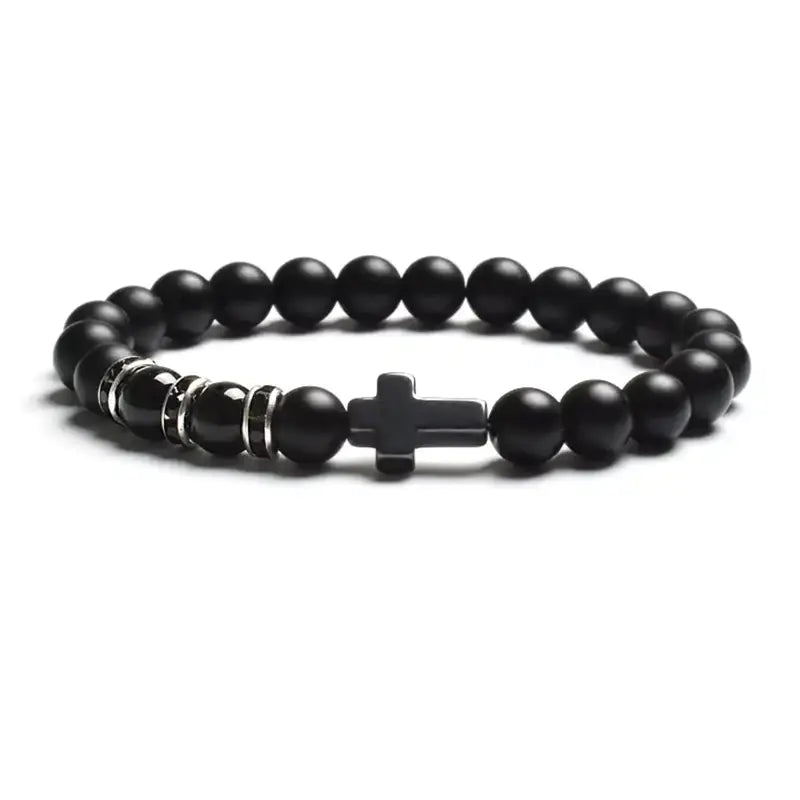 Tiger Eye Agate Cross Bracelet in Natural Stone