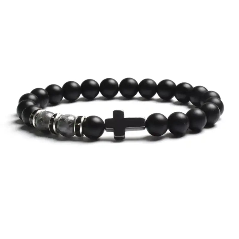 Tiger Eye Agate Cross Bracelet in Natural Stone