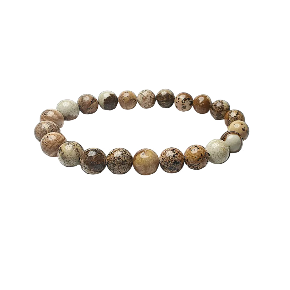 Beaded bracelet with natural stone beads on a white background