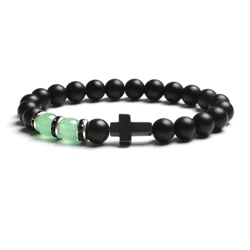 Tiger Eye Agate Cross Bracelet in Natural Stone