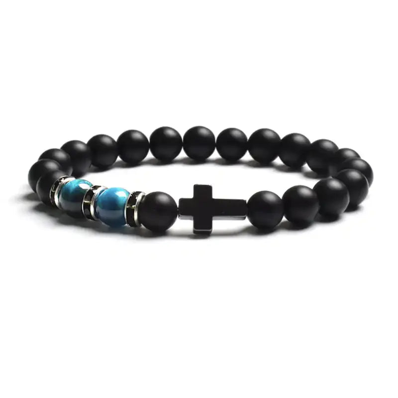 Tiger Eye Agate Cross Bracelet in Natural Stone