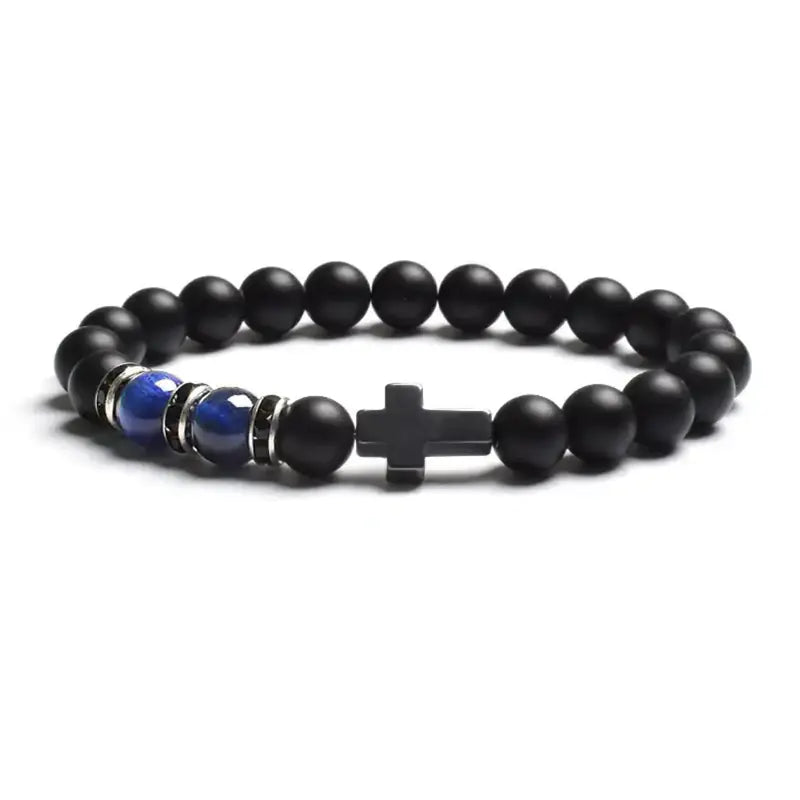 Tiger Eye Agate Cross Bracelet in Natural Stone